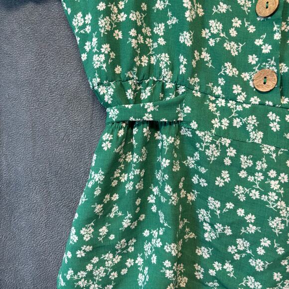 Sweet Rain Green Floral Button Blouse Romantic Peplum Waist Tie Cottagecore - Picture 6 of 12